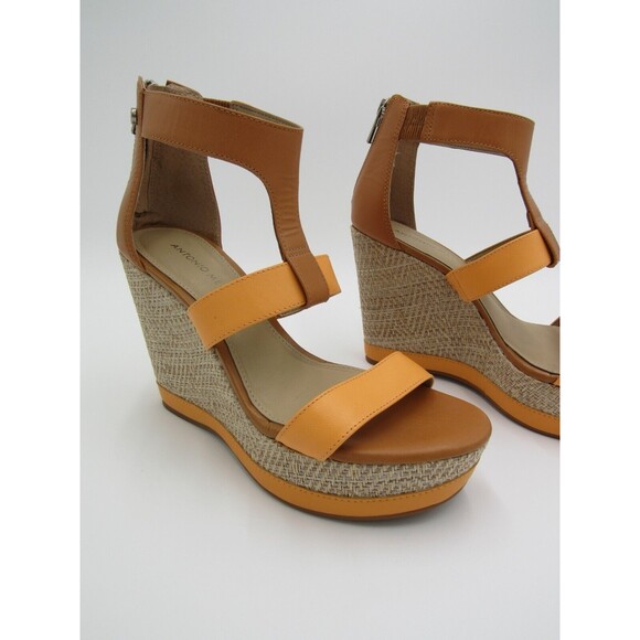 Womens 6.5 CAM Tan Leather Wedge T-Strap Sandals Antonio Melani Shoes Beach Boho - Picture 5 of 16